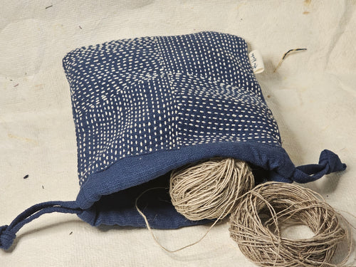 Draw String Bag with Boro Embroidery