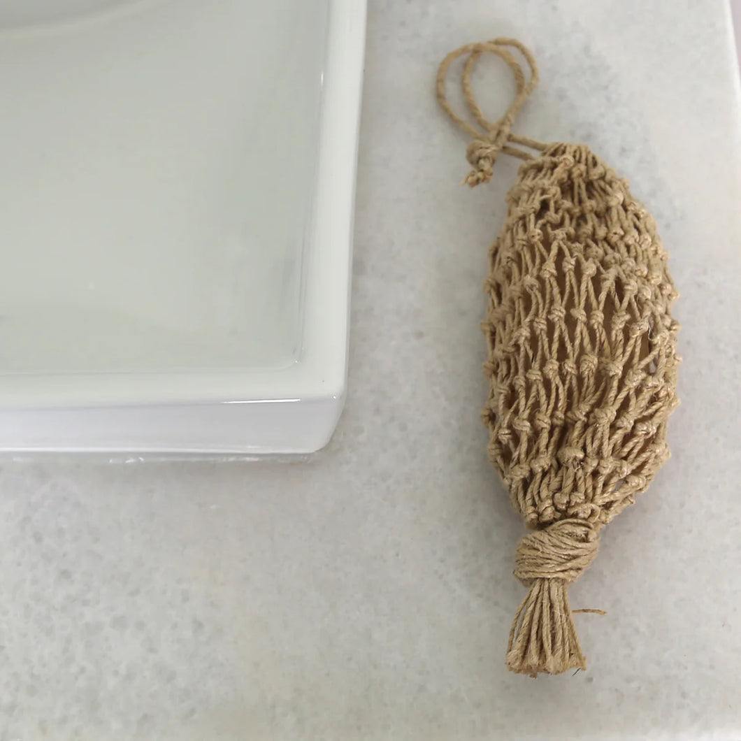 Hemp Macrame Garden/Laundry Pouch with soap