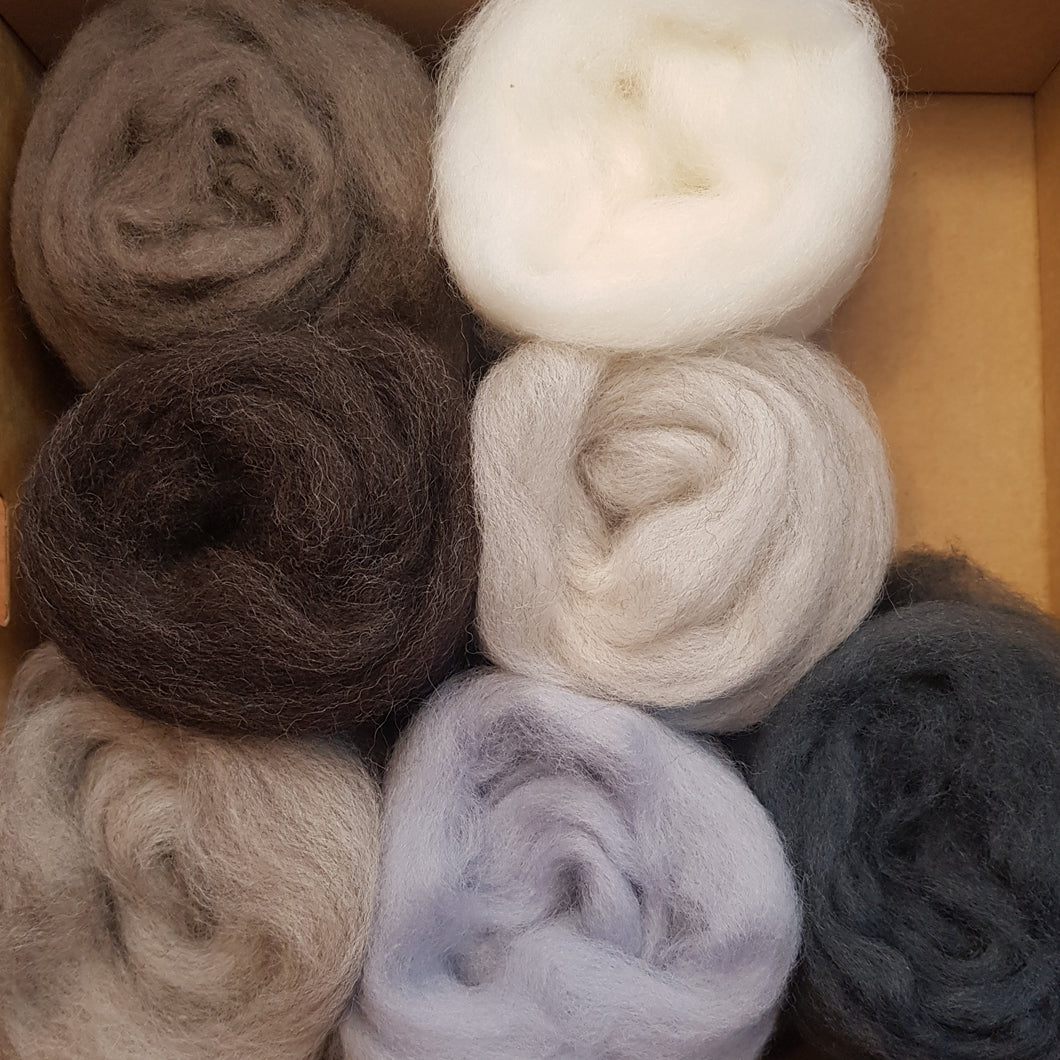 CORRIEDALE SLIVER PACK 7 COLOURS Muted - 100gms